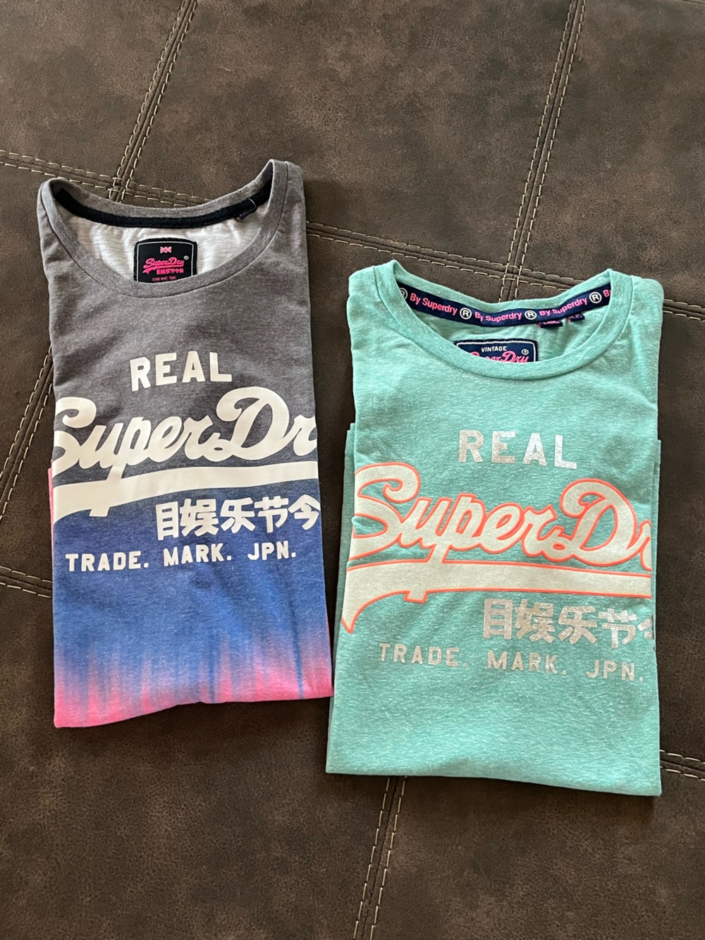 Superdry Women's Short Sleeve Graphic Tees - Mint & Charcoal with Pink Accent